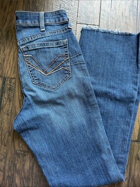 Ariat Women's Medium Blue Flared Jeans with Frayed Hem